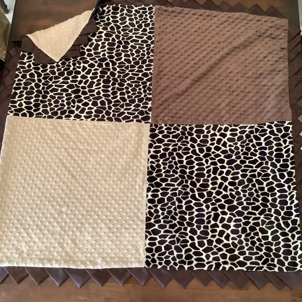 Minky Fleece Blanket Cute Cheetah Animal Print with Brown Trim Baby Toddler